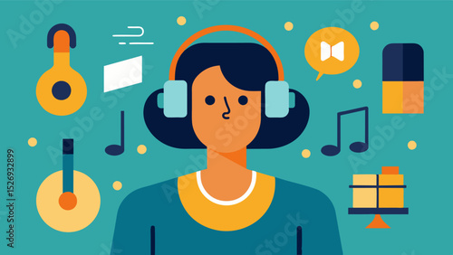 Listening to music and trying to identify different instruments or melodies to exercise the brain.. Vector illustration