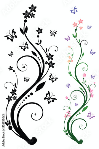 Butterfly Plant Editable Silohuette Vector 