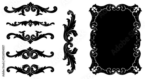 Elegant Baroque Style Design Elements Scrollwork Flourishes Frame Ornaments Vintage Decorative Graphics