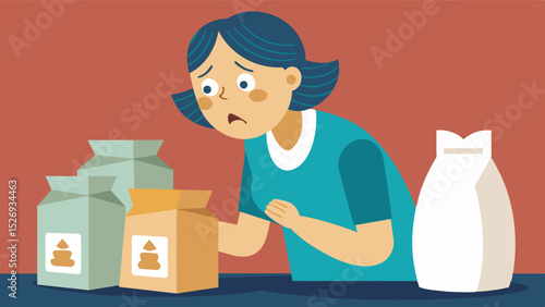 A mother carefully examined the price tags on bags of flour and sugar her eyes widening in disbelief at the steep markups that seemed unfair for such basic ingredients.. Vector illustration