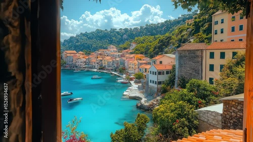 Coastal Village View from Wooden Window