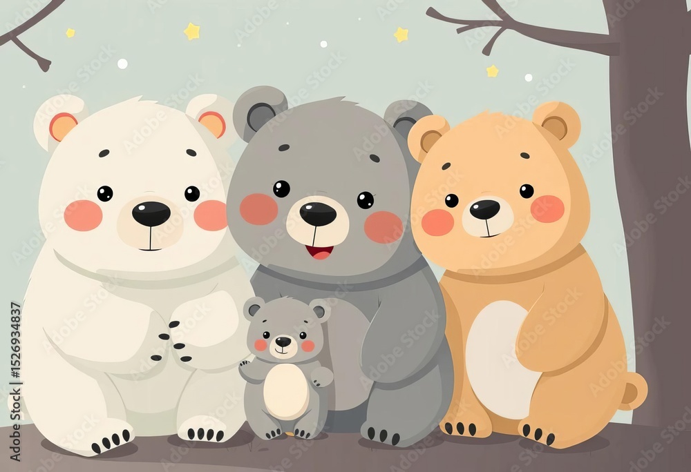 Adorable bear family cartoon illustration, perfect for kids' room decor, dad, happy Adorable bear family cartoon illustration, perfect for kids' room decor, dad, happy