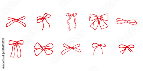 Whimsical Handdrawn Bow Illustrations. Doodle Ribbons for Cards, Stickers, and Prints