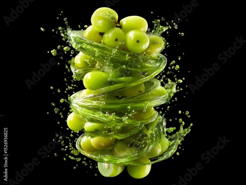 Green Grapes in Spiraling Juice