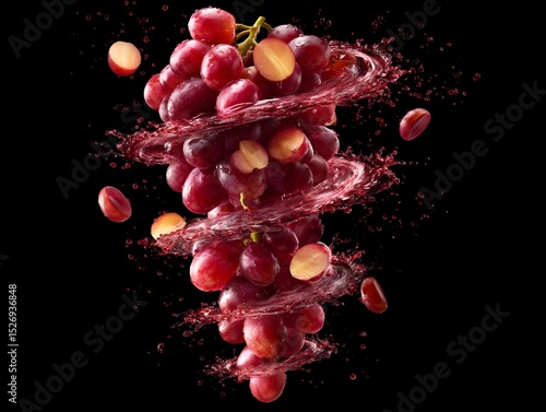 Red Grapes Swirling with Sliced Halves