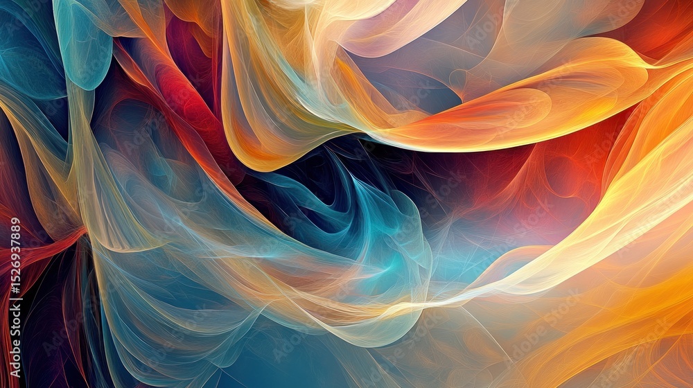 Abstract design with flowing, colorful shapes.