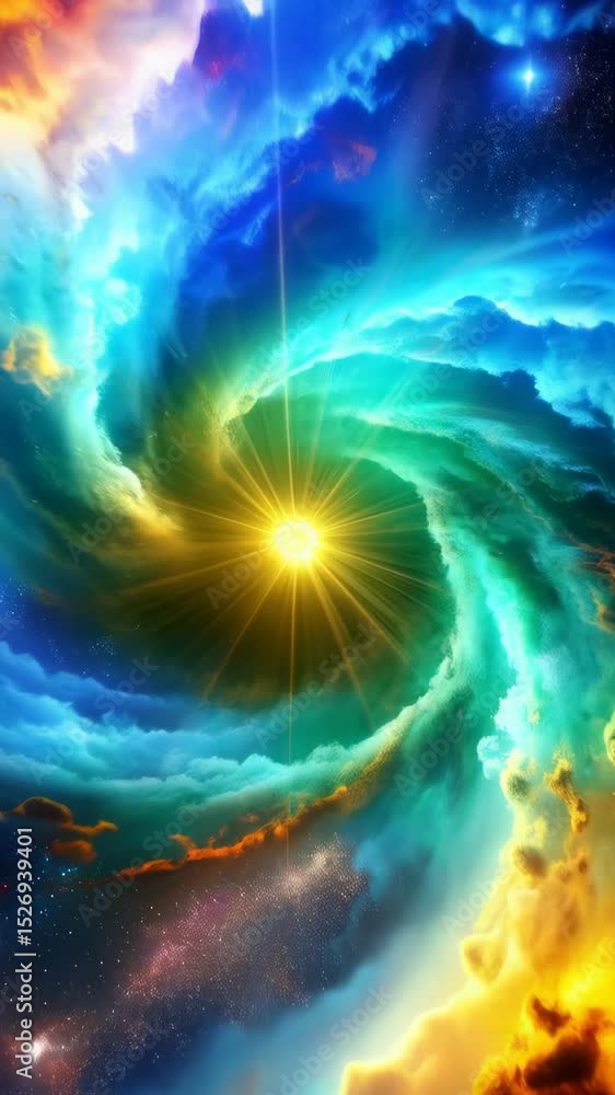 Spectacular celestial vortex of swirling vibrant clouds and light energy in deep space with stars Spectacular celestial vortex of swirling vibrant clouds and light energy in deep space with stars