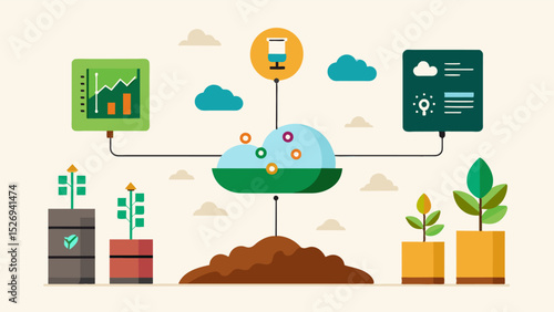AI soil analysis enables farmers to create customized crop plans based on specific soil conditions optimizing nutrient distribution and minimizing waste.. Vector illustration