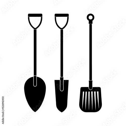 garden tools shovel rake etc vector art silhouette
