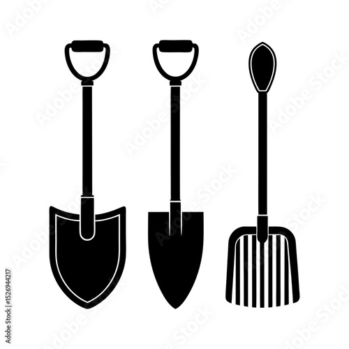garden tools shovel rake etc vector silhouette