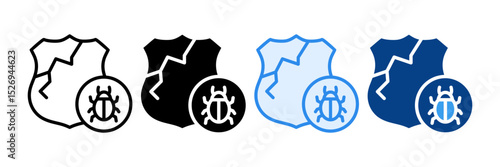 Broken Shield Icon Set Multiple Style Collection