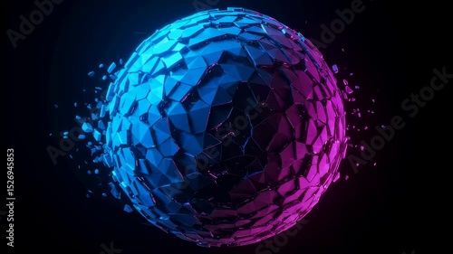 Shattering Blue And Pink Neon Sphere Abstract 3D Animation