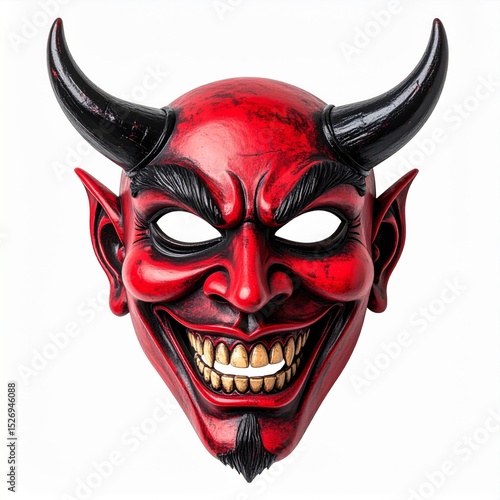 Red Devil Mask with Horns on White Background
