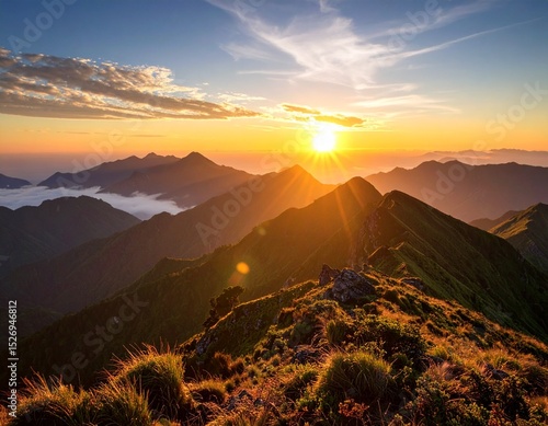 Majestic Mountain Range at Sunrise with Golden Light