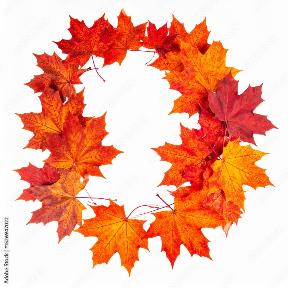 Fototapeta premium Autumn Maple Leaf Wreath on White Background