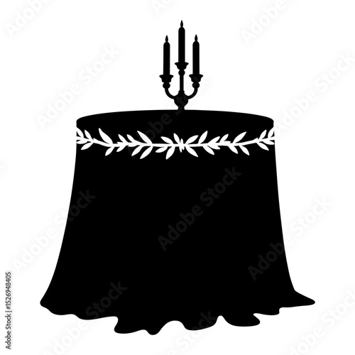 Silhouette of table with taper candles and garland, classic elegance wedding decor