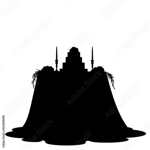 Silhouette of cake table with candles on white background, wedding elegance decor