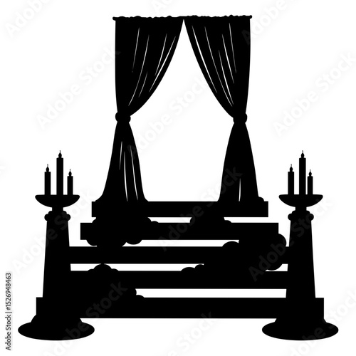Silhouette of draped garlands and candles on stairs, elegant wedding decor