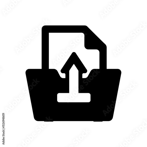 File upload icon with arrow, black and white on white background, digital data transfer