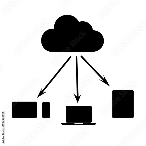 Cloud computing icon linking devices, digital connectivity and data sync