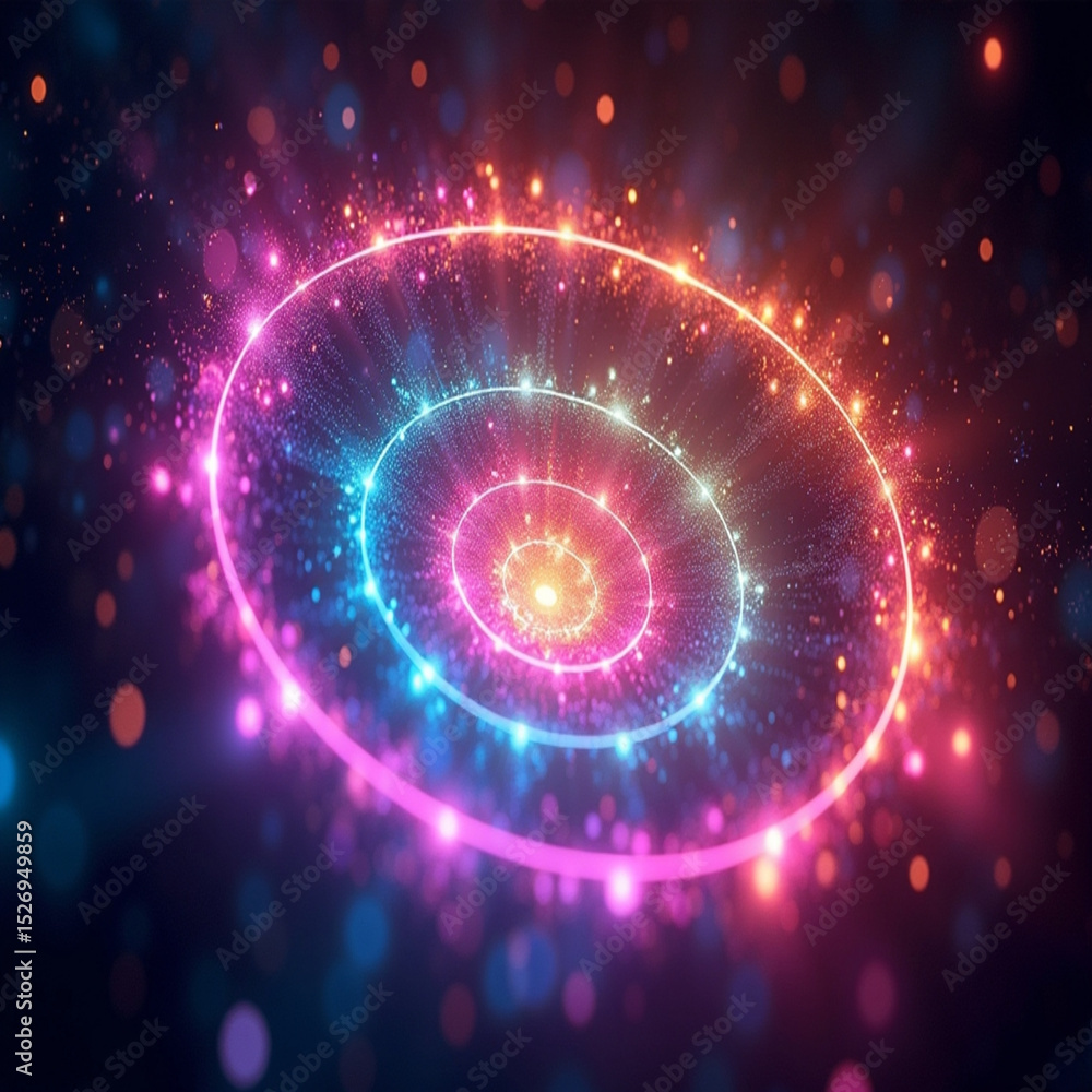 Obraz premium Glowing concentric circles with pink blue and orange lights