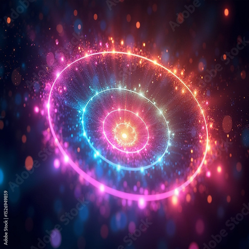 Glowing concentric circles with pink blue and orange lights