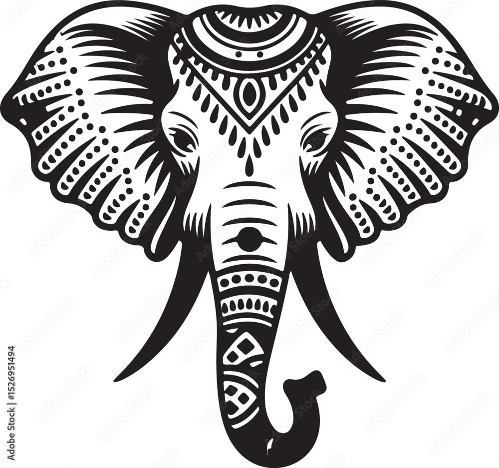 Obraz premium Black and white elephant with zebra stripes illustration