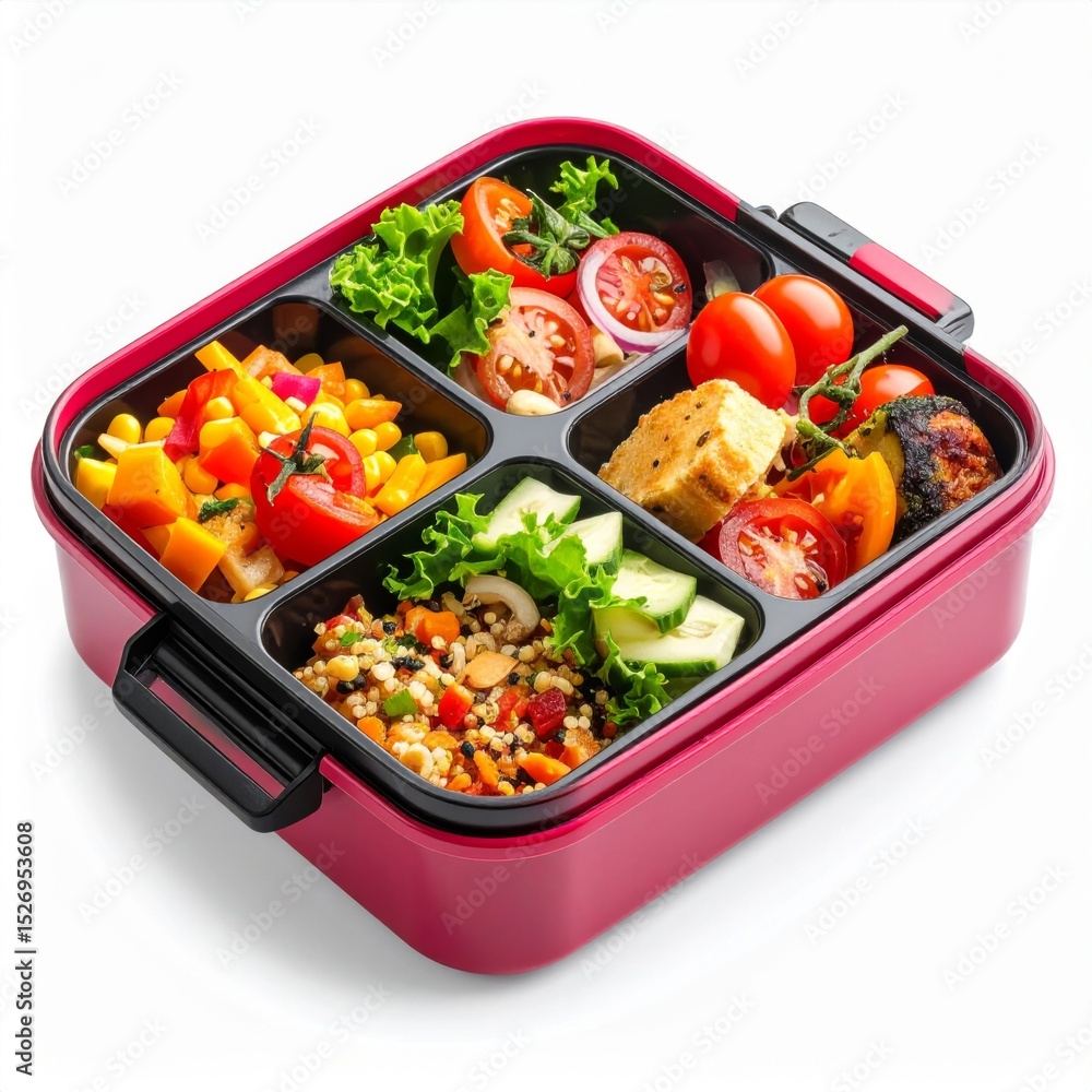 Pink Plastic Lunchbox with Healthy Meal Pink Plastic Lunchbox with Healthy Meal