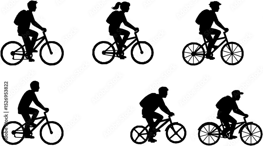 Fototapeta premium people riding bicycle silhouette set on white background, vector