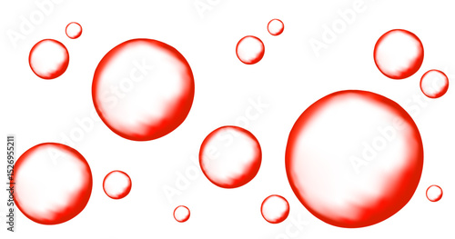 Fizzing air or water red bubbles on white background.