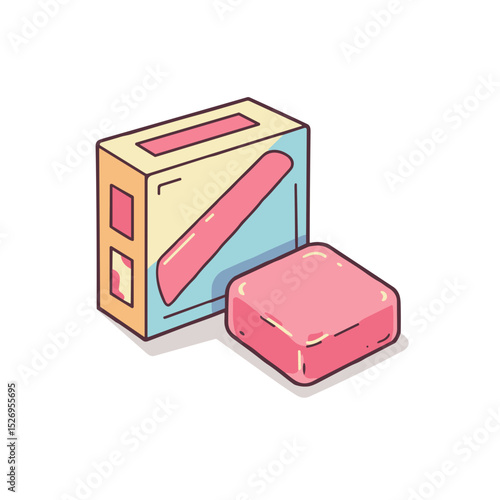 Carton box with pink candy and candy bar illustration  