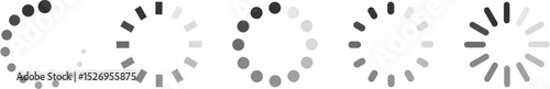 Loading Spinner Icon Set – Grayscale Circular Buffering and Processing Symbols for Web, App, and UI Design
