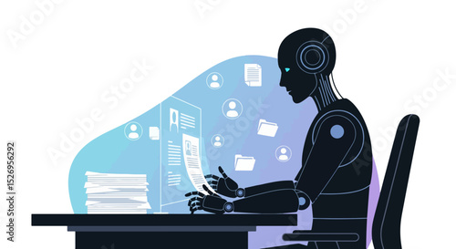 Robot Worker Processing Data and Documents Automated Task Management with Artificial Intelligence for Efficient Workflow and Digital Transformation in the Modern Workplace