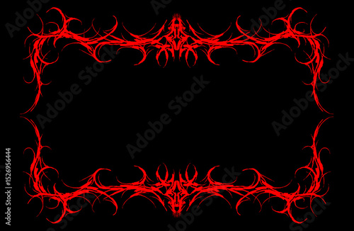 Frame vector with abstract gothic tribal style, featuring sharp red flames on black background. Perfect for metal music album covers, dark posters, or edgy graphic compositions