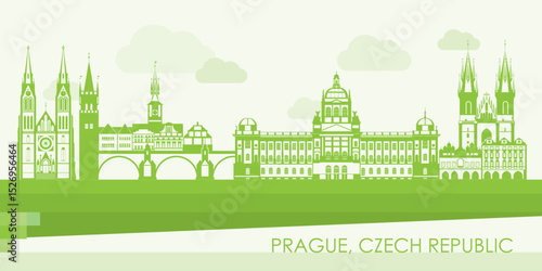 Green Skyline panorama of city of Prague, Czech Republic - vector illustration