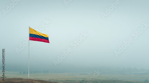 minimalistic view of colombian flag fluttering gently in soft breeze