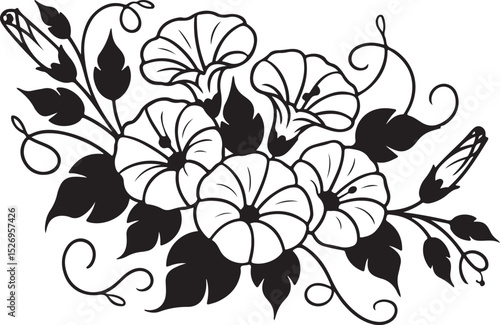 Elegant black and white floral design with morning glories