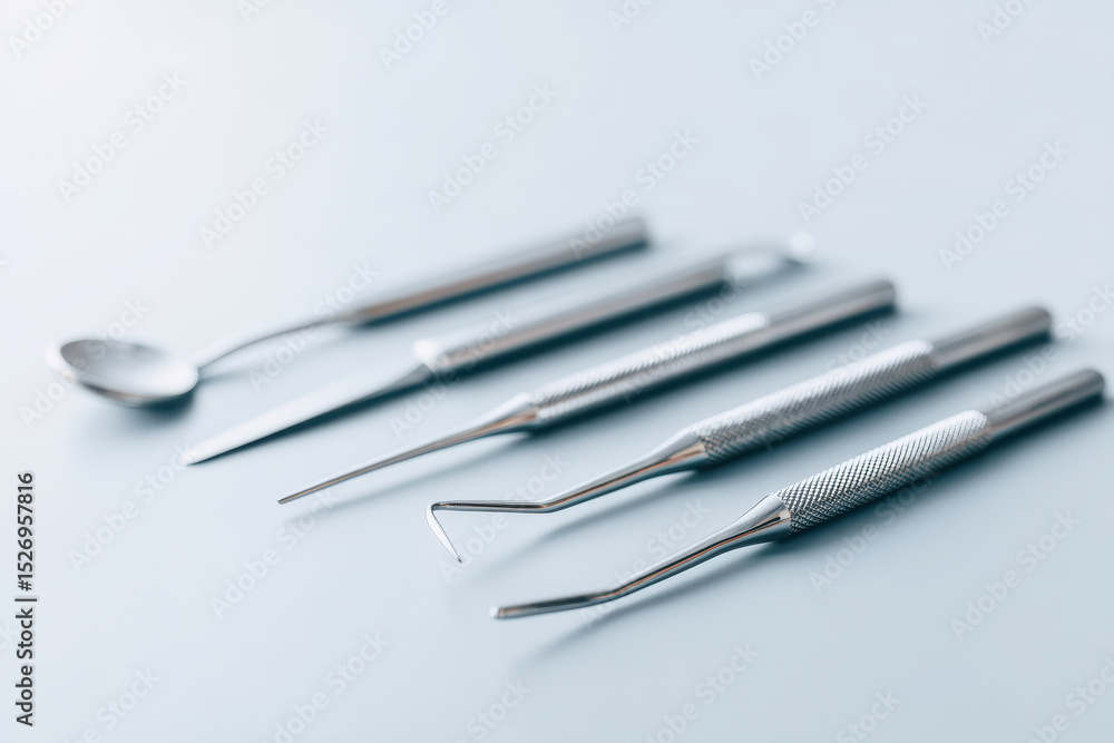 collection of minimalistic dental instruments arranged neatly on ultrabright clean background collection of minimalistic dental instruments arranged neatly on ultrabright clean background