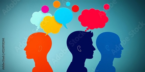 Wallpaper Mural Identical thought bubbles above heads illustrate collaborative brainstorming for business success,   project,   thought Torontodigital.ca