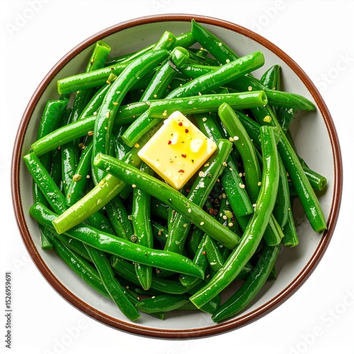 Bright Green Beans with Melted Butter in Bowl
