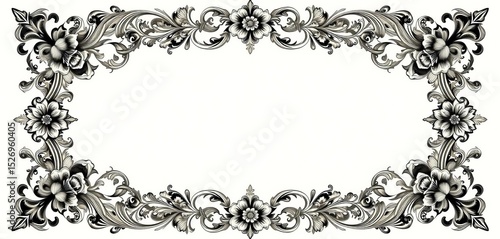 Intricate baroque floral border, engraved Victorian style, ornate frame elements for vintage wedding invitations,  invitation,  vintage