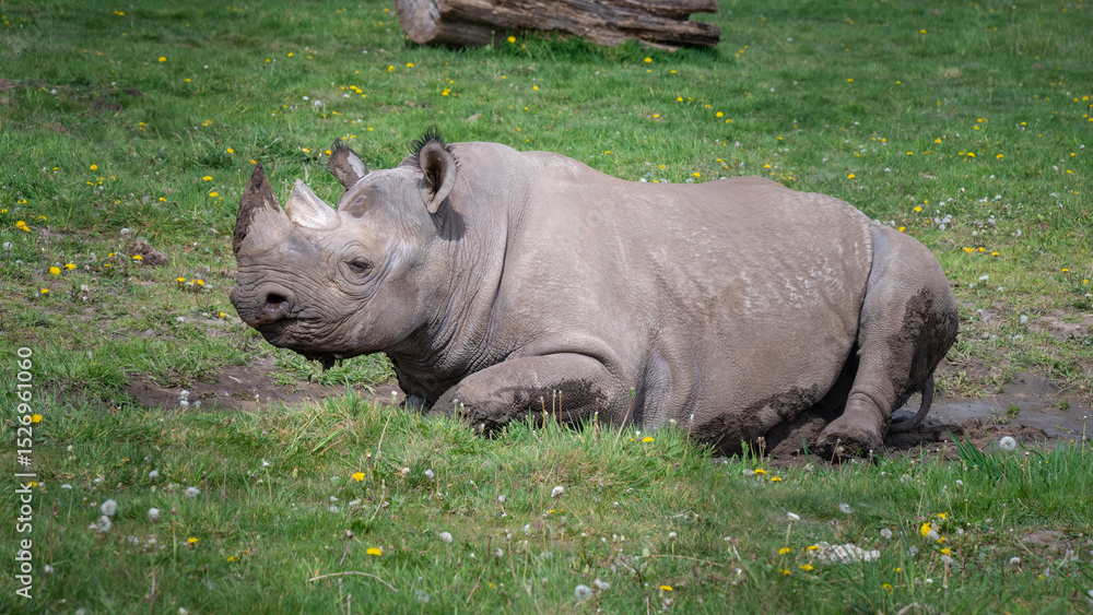 Fototapeta premium Black Rhinoceros Rolling in Mud