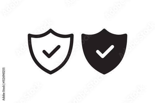 Black and white shield icons with check marks indicating security and approval.