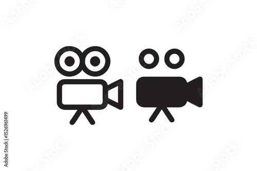 Black and white camera icons with classic film reel design.