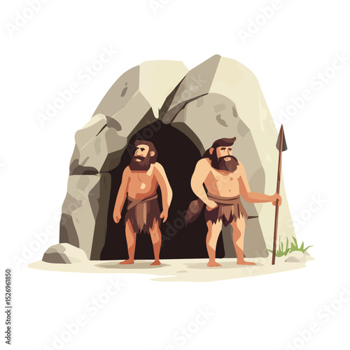2D flat Cave Dwellers illustration vector, isolated on a white background.