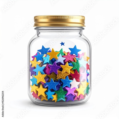 Glass Jar Filled with Colorful Glitter Stars