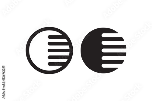 Round icons with crescent design in black on white background.