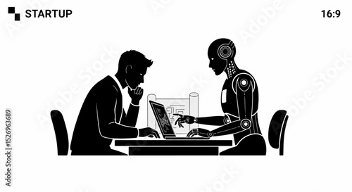 Human and Robot Collaboration at a Startup Designing the Future Together Illustrating the Partnership Between Artificial Intelligence and Human Ingenuity in Business