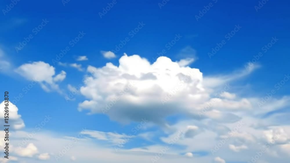 Dynamic time-lapse of fluffy white clouds moving across a vibrant blue sky with copy space Dynamic time-lapse of fluffy white clouds moving across a vibrant blue sky with copy space