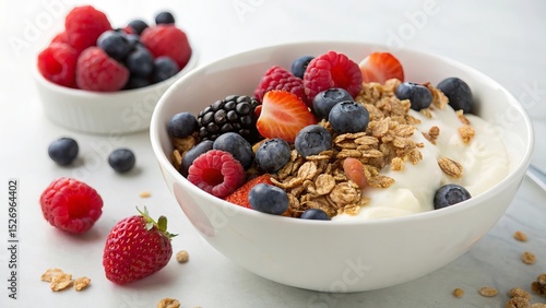 Wallpaper Mural A healthy breakfast bowl featuring granola yogurt and fresh berries on a white surface Torontodigital.ca